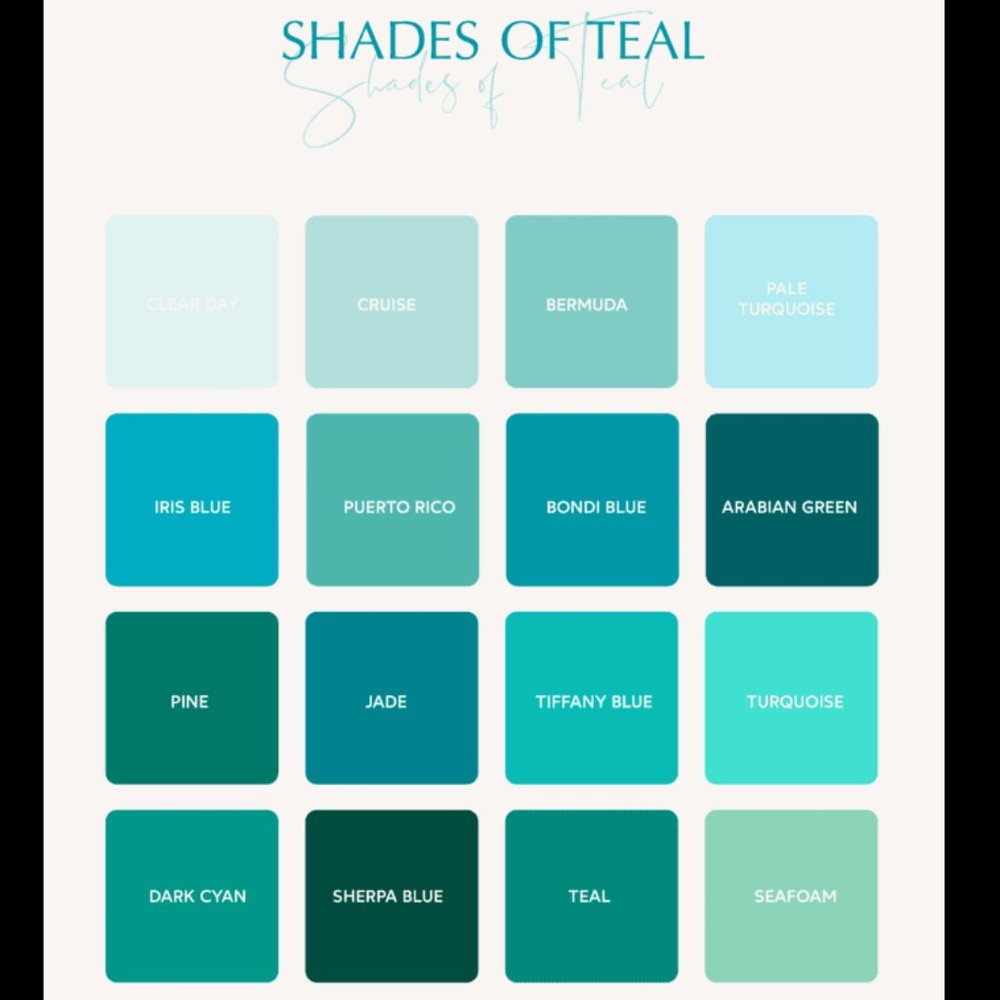 Shades of Teal/Turquoise for Comparison